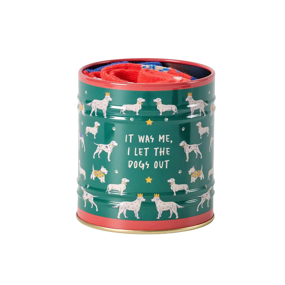 'Who Let the Dogs Out' Sock & Tin Set