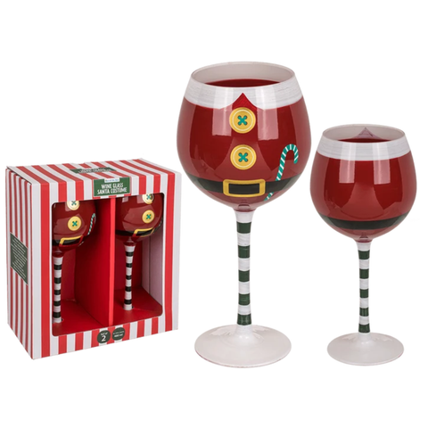 Wine Glass Set Santa Costume