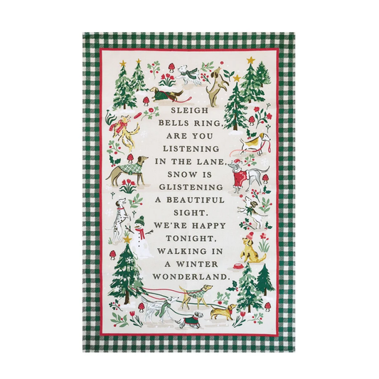 Winter Walkies Cotton Tea Towel in Beige