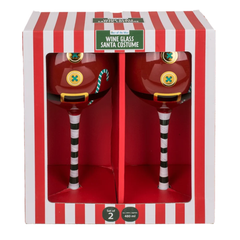 Wine Glass Set Santa Costume